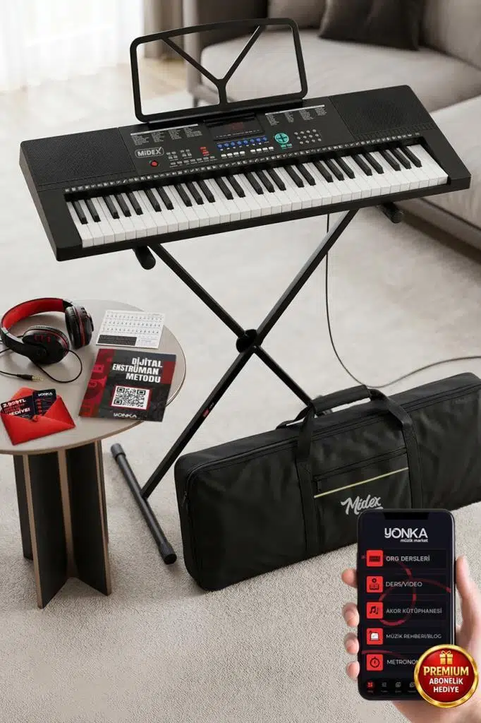 Midex PS-2500KS LED Ekran 61 Tuşlu Org Klavye (Stand Çanta Kulaklık Adaptör Notalık Metod)