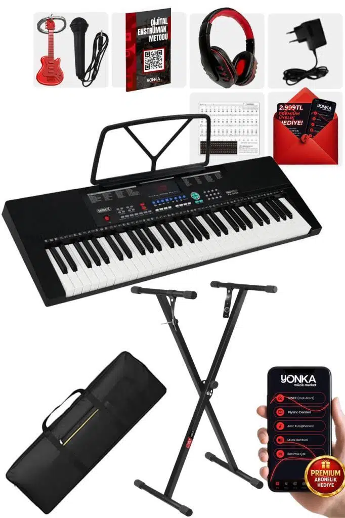 Midex PS-2500KS LED Ekran 61 Tuşlu Org Klavye (Stand Çanta Kulaklık Adaptör Notalık Metod)