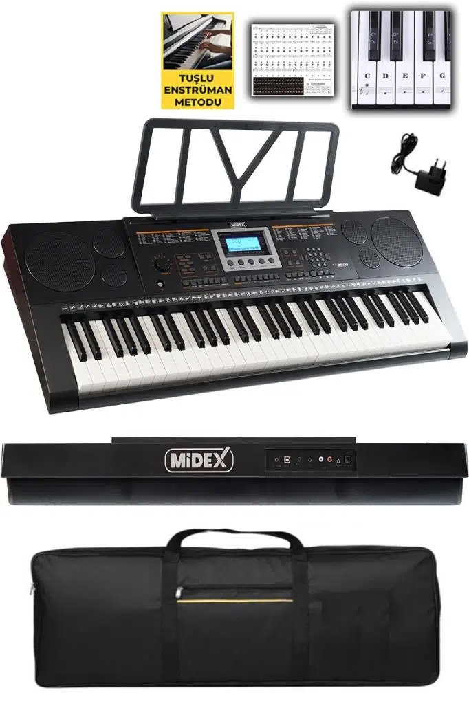 Midex PS-3500 Tuş Hassasiyetli Org 61 Tuşlu Org 5 Oktav Çanta Nota Standı Adaptör Metod (300 Ses 300 Ritim) Midex PS-3500 Tuş Hassasiyetli Org 61 Tuşlu Org 5 Oktav Çanta Nota Standı Adaptör Metod (300 Ses 300 Ritim)