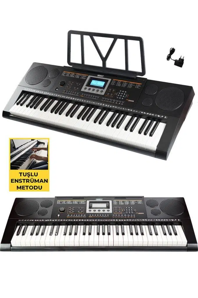 Midex PS-3500 Tuş Hassasiyetli Org 61 Tuşlu Org 5 Oktav Çanta Nota Standı Adaptör Metod (300 Ses 300 Ritim)