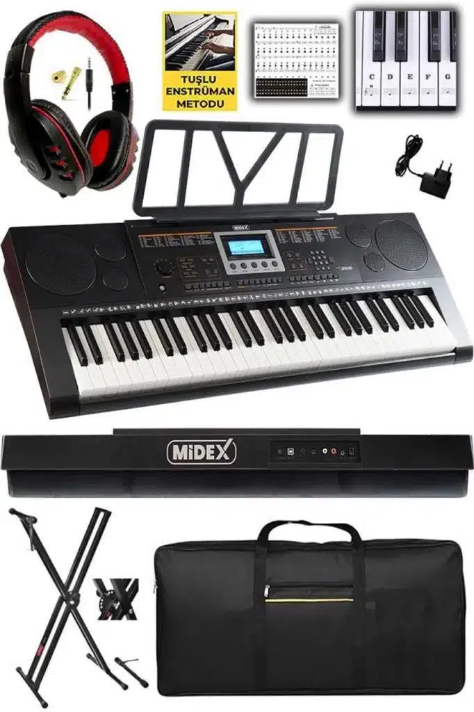 Midex PS-3500KS Tuş Hassasiyetli 61 Tuşlu Org (Stand Çanta Kulaklık Notalık Adaptör Metod)