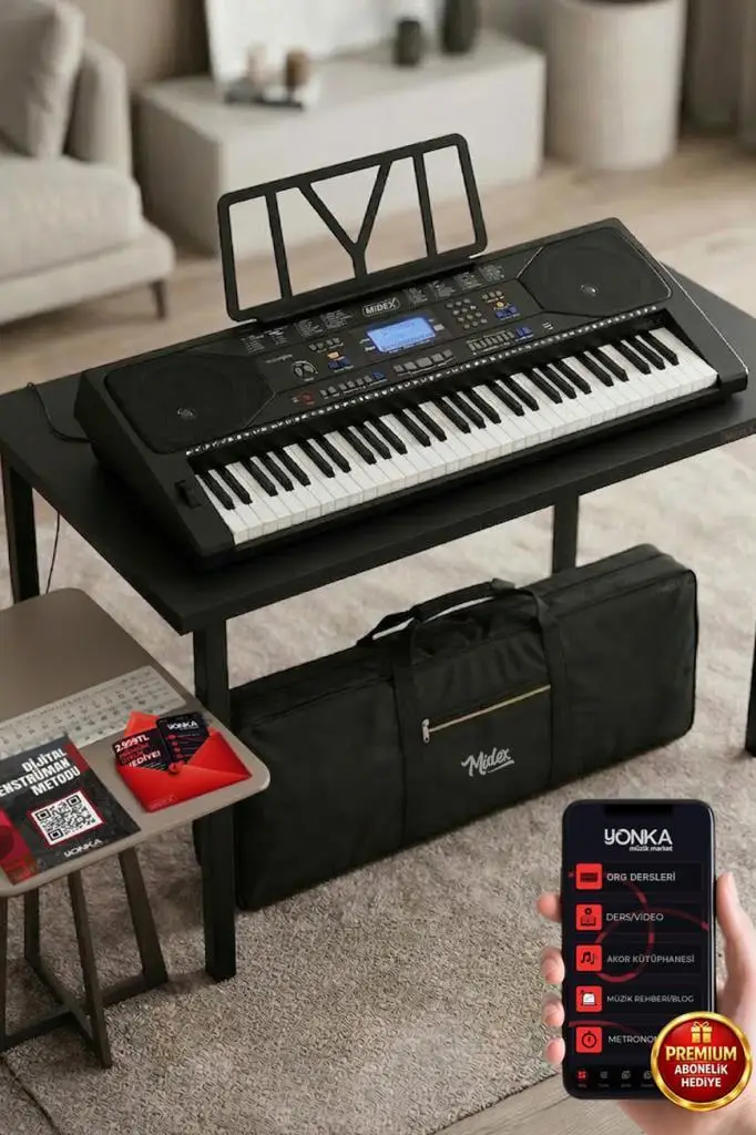 Midex PS-4500 Tuş Hassasiyetli 61 Tuşlu Org Dijital LCD Ekran USB MP3 Çanta Notalık Adaptör Dahil (300 Ses 300 Ritim)