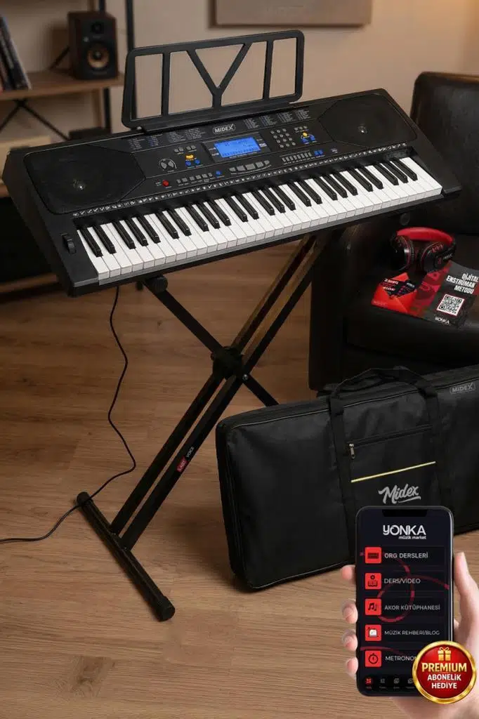 Midex PS-4500KS Tuş Hassasiyetli 61 Tuşlu Org LCD Ekran USB MP3 (Stand Kulaklık Çanta Notalık Metod)