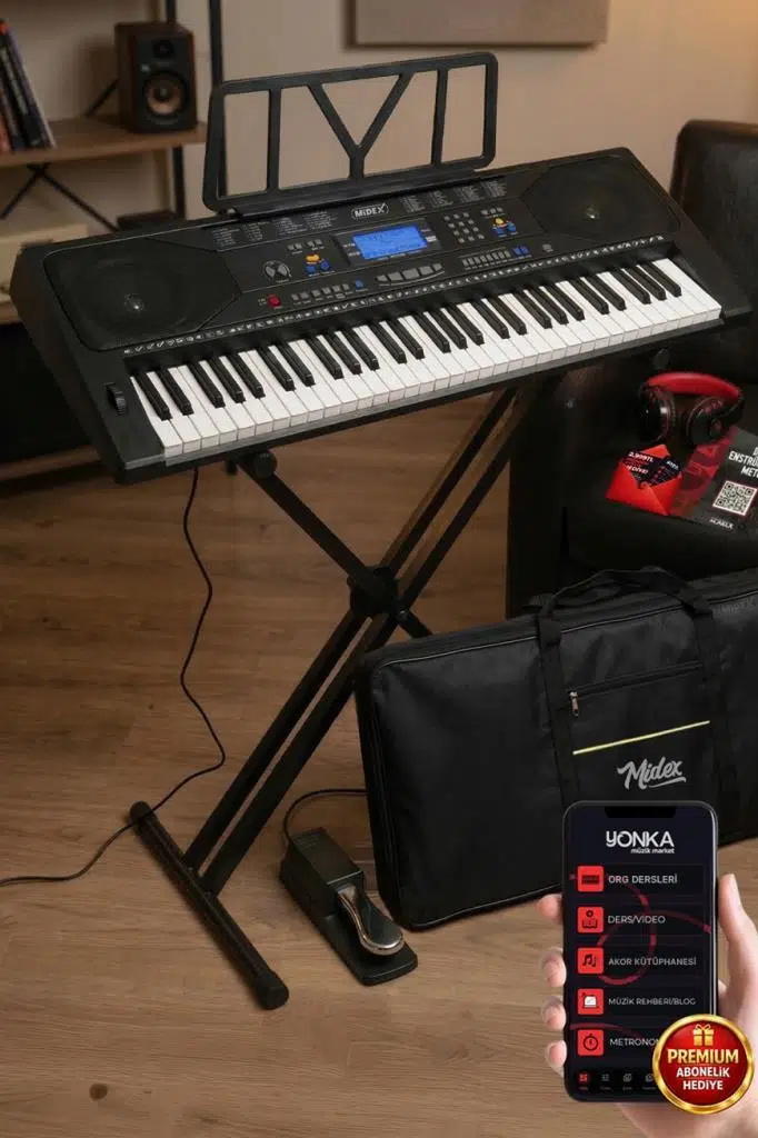 Midex PS-4500KSP Tuş Hassasiyetli 61 Tuşlu Org Sustain Pedallı USB MP3 (Pedal Stand Kulaklık Çanta Notalık Metod)