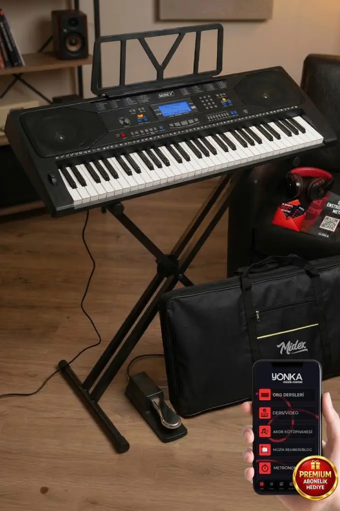 Midex PS-4500KSP Tuş Hassasiyetli 61 Tuşlu Org Sustain Pedallı USB MP3 (Pedal Stand Kulaklık Çanta Notalık Metod)