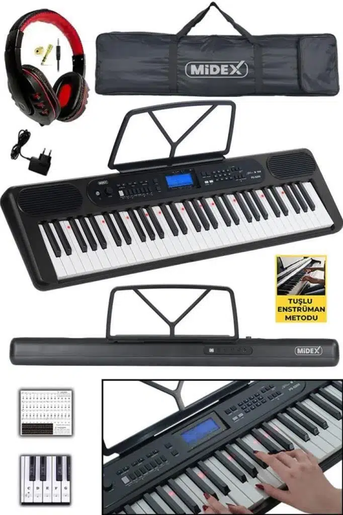 Midex PS-5200BK-H Pro Org 61 LED Işıklı Tuş Hassasiyetli Bluetooth Midi Kulaklık