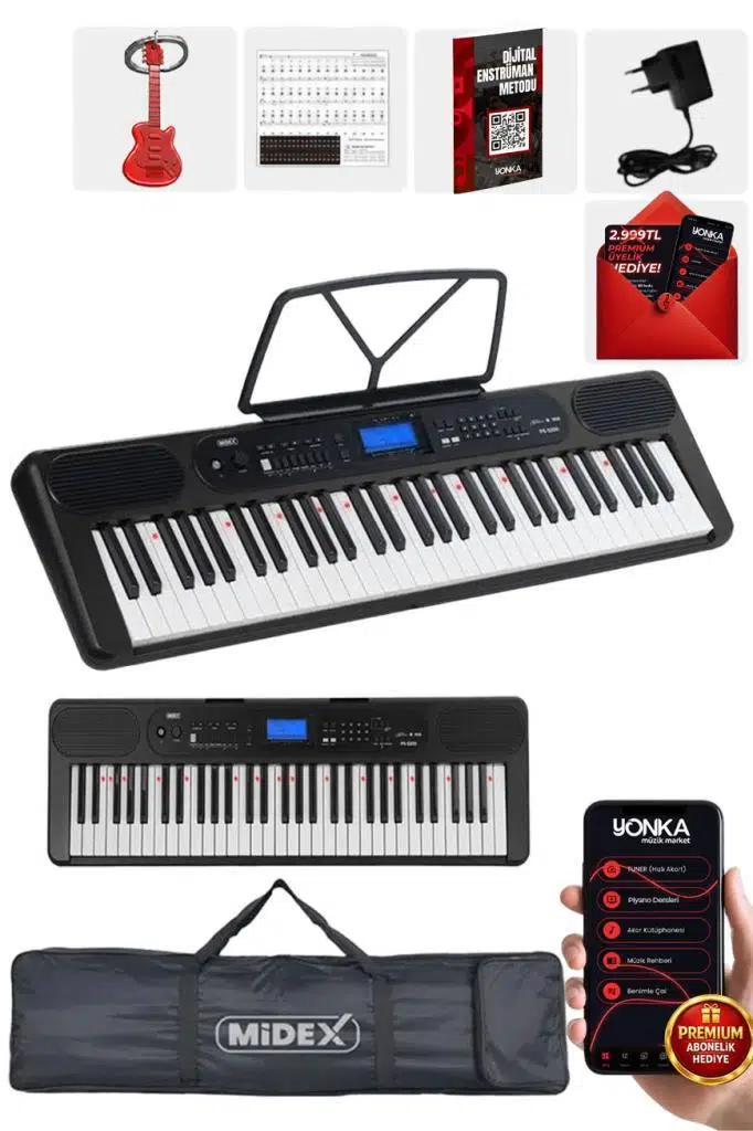 Midex PS-5200BK-H Pro Org 61 LED Işıklı Tuş Hassasiyetli Bluetooth Midi Kulaklık Midex PS-5200BK-H Pro Org 61 LED Işıklı Tuş Hassasiyetli Bluetooth Midi Kulaklık