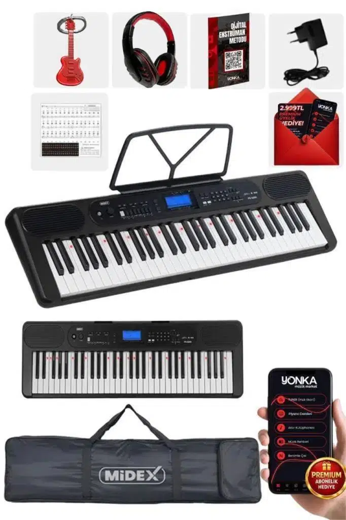 Midex PS-5200BK-H Pro Org 61 LED Işıklı Tuş Hassasiyetli Bluetooth Midi Kulaklık Midex PS-5200BK-H Pro Org 61 LED Işıklı Tuş Hassasiyetli Bluetooth Midi Kulaklık