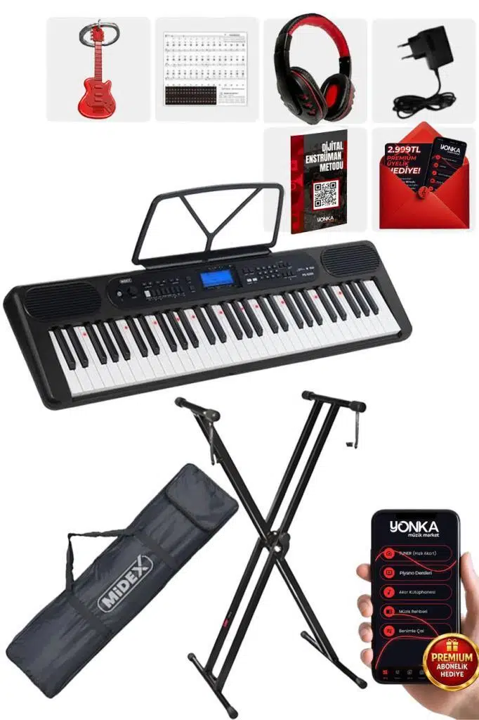 Midex PS-5200BK-HS Pro Org 61 LED Işıklı Tuş Hassasiyetli Bluetooth Midi Kulaklık Stand Midex PS-5200BK-HS Pro Org 61 LED Işıklı Tuş Hassasiyetli Bluetooth Midi Kulaklık Stand