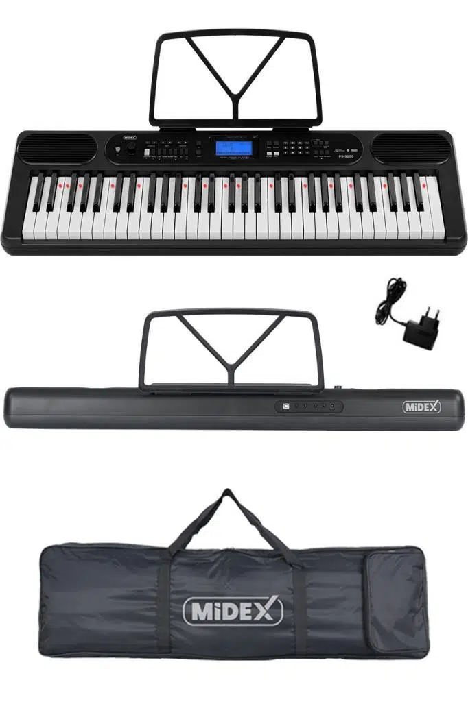 Midex PS-5200BK-HSS Pro Org 61 LED Işıklı Tuş Hassasiyetli Bluetooth Midi Kulaklık Stand Sustain