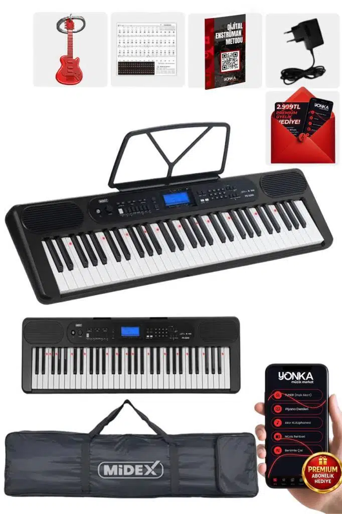 Midex PS-5200BK Pro Org 61 LED Işıklı Tuş Hassasiyetli Bluetooth Midi