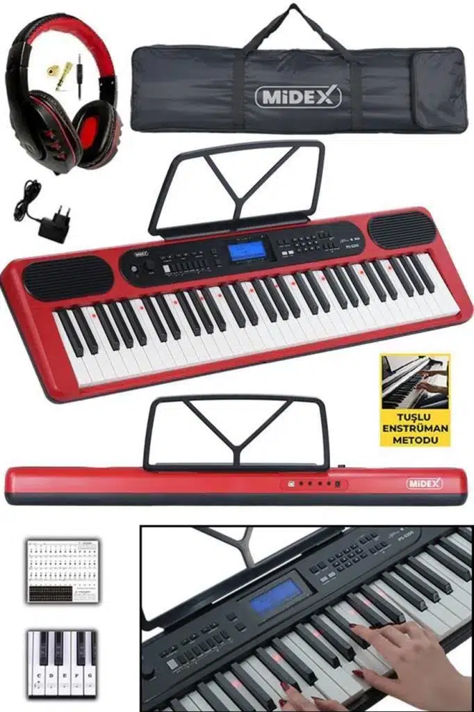 Midex PS-5200RD-H Pro Org 61 LED Işıklı Tuş Hassasiyetli Bluetooth Midi Kulaklık
