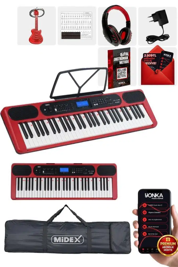 Midex PS-5200RD-H Pro Org 61 LED Işıklı Tuş Hassasiyetli Bluetooth Midi Kulaklık Midex PS-5200RD-H Pro Org 61 LED Işıklı Tuş Hassasiyetli Bluetooth Midi Kulaklık