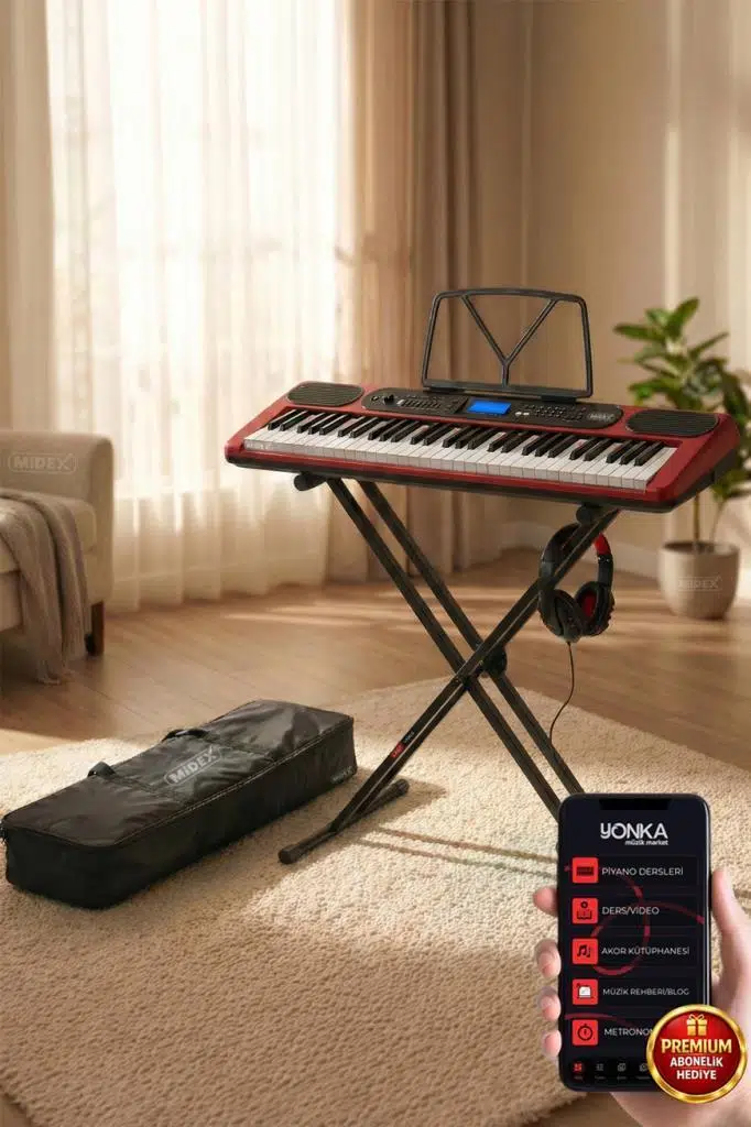 Midex PS-5200RD-HS Pro Org 61 LED Işıklı Tuş Hassasiyetli Bluetooth Midi Kulaklık Stand