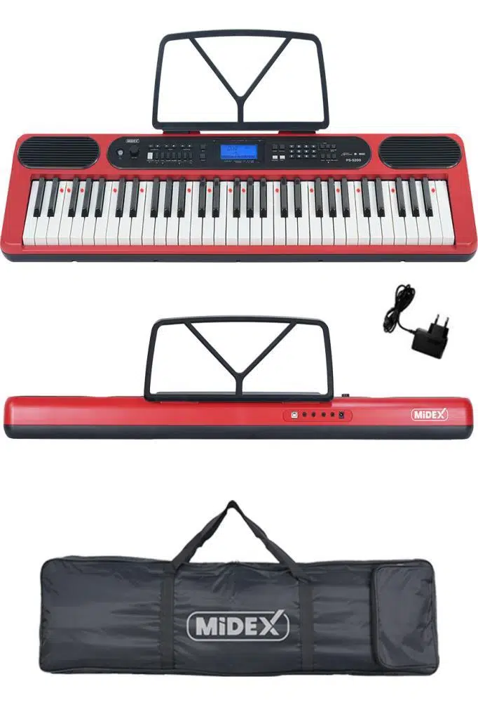 Midex PS-5200RD-HS Pro Org 61 LED Işıklı Tuş Hassasiyetli Bluetooth Midi Kulaklık Stand