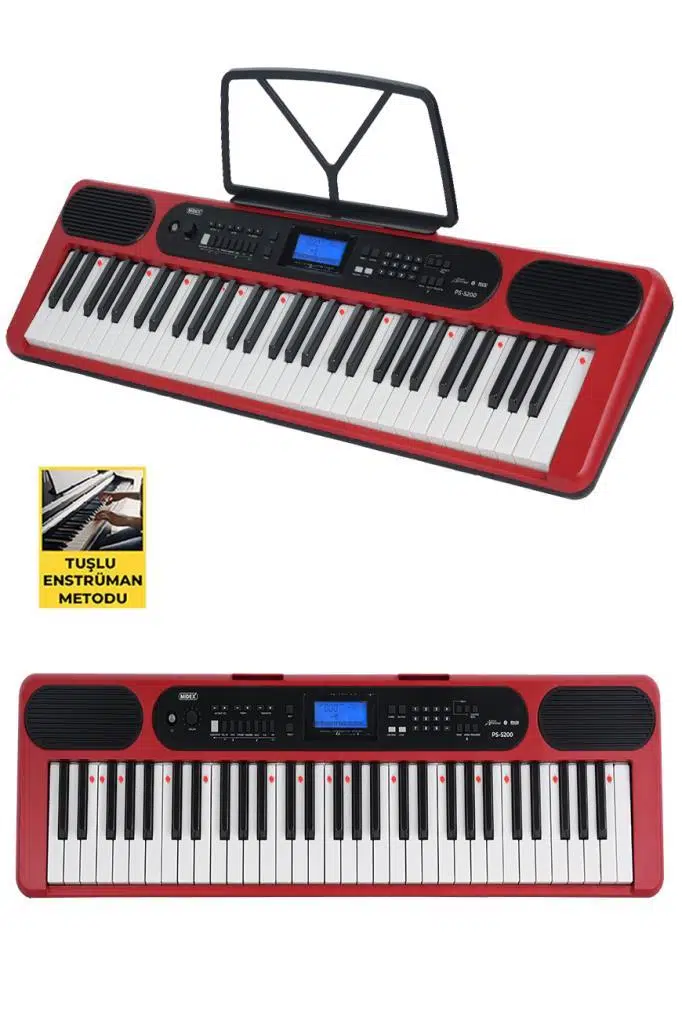 Midex PS-5200RD-HS Pro Org 61 LED Işıklı Tuş Hassasiyetli Bluetooth Midi Kulaklık Stand