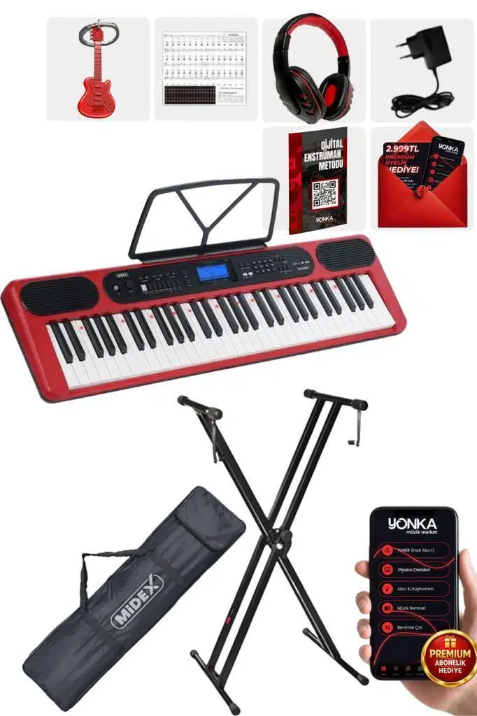 Midex PS-5200RD-HS Pro Org 61 LED Işıklı Tuş Hassasiyetli Bluetooth Midi Kulaklık Stand Midex PS-5200RD-HS Pro Org 61 LED Işıklı Tuş Hassasiyetli Bluetooth Midi Kulaklık Stand