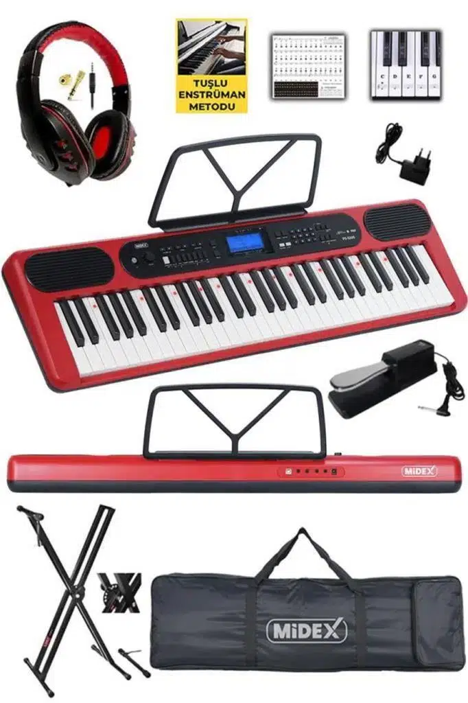 Midex PS-5200RD-HSS Pro Org 61 LED Işıklı Tuş Hassasiyetli Bluetooth Midi Kulaklık Stand Sustain Midex PS-5200RD-HSS Pro Org 61 LED Işıklı Tuş Hassasiyetli Bluetooth Midi Kulaklık Stand Sustain