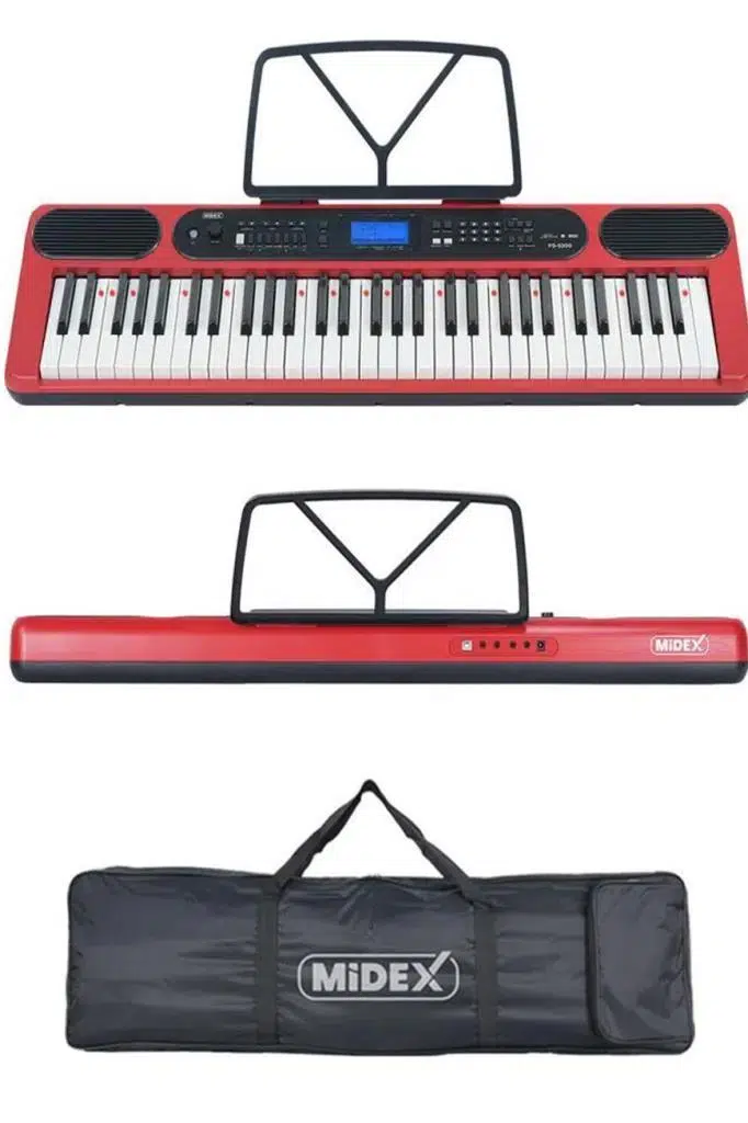 Midex PS-5200RD-HSS Pro Org 61 LED Işıklı Tuş Hassasiyetli Bluetooth Midi Kulaklık Stand Sustain