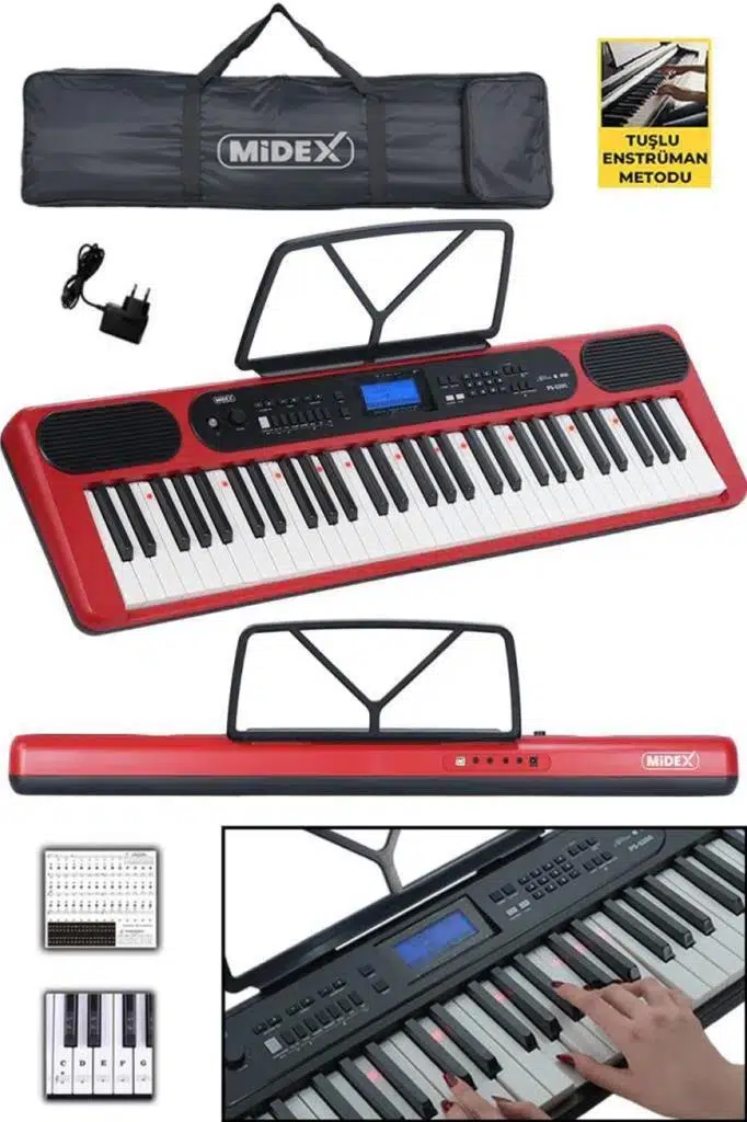 Midex PS-5200RD Pro Org 61 LED Işıklı Tuş Hassasiyetli Bluetooth Midi