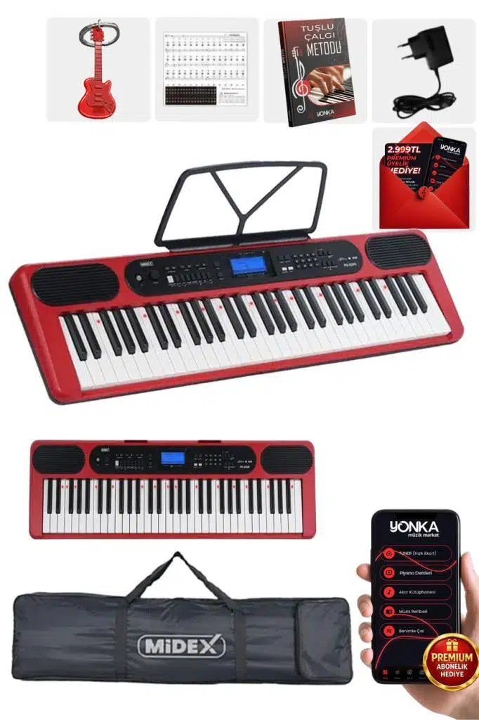 Midex PS-5200RD Pro Org 61 LED Işıklı Tuş Hassasiyetli Bluetooth Midi Midex PS-5200RD Pro Org 61 LED Işıklı Tuş Hassasiyetli Bluetooth Midi