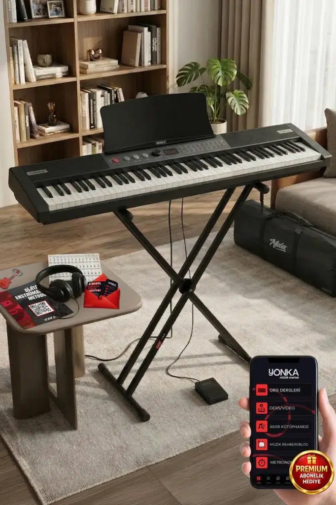 Midex PS4000BK-SET Tuş Hassasiyetli 61 Tuşlu Org Bluetooth USB Midi (Sustain Pedalı Çanta Kulaklık Stand METOD)