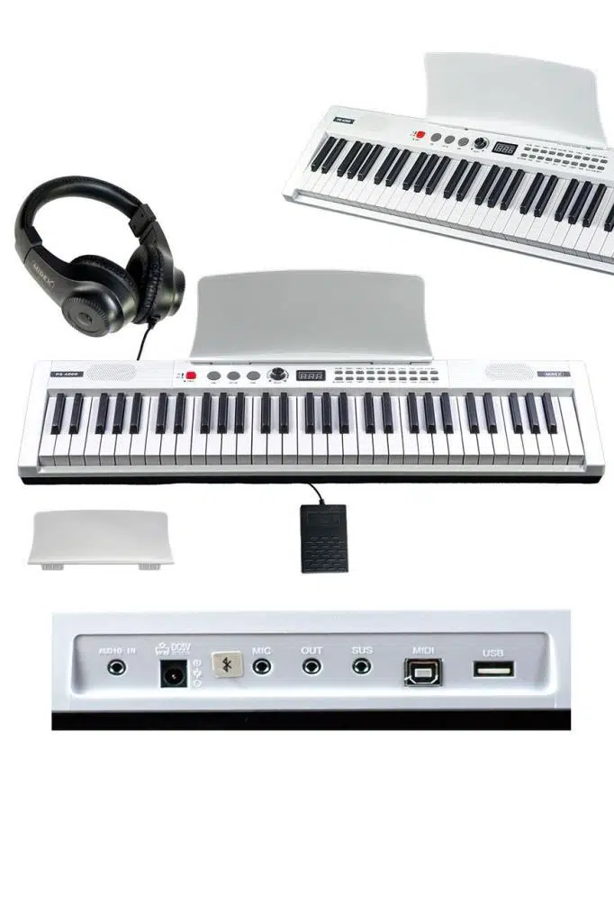 Midex PS4000WH-SET Tuş Hassasiyetli 61 Tuşlu Org Bluetooth USB Midi (Sustain Pedalı Çanta Kulaklık Stand METOD)