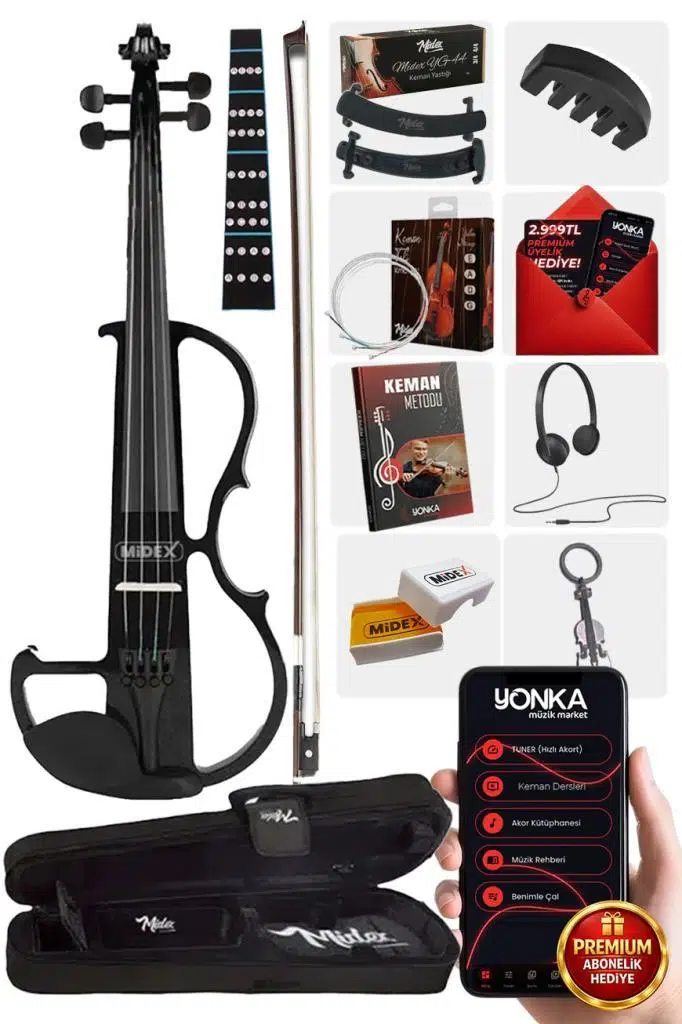 Midex RCZ-606B Elektro Keman Seti Siyah (Kulaklık Kablo Yastık )
