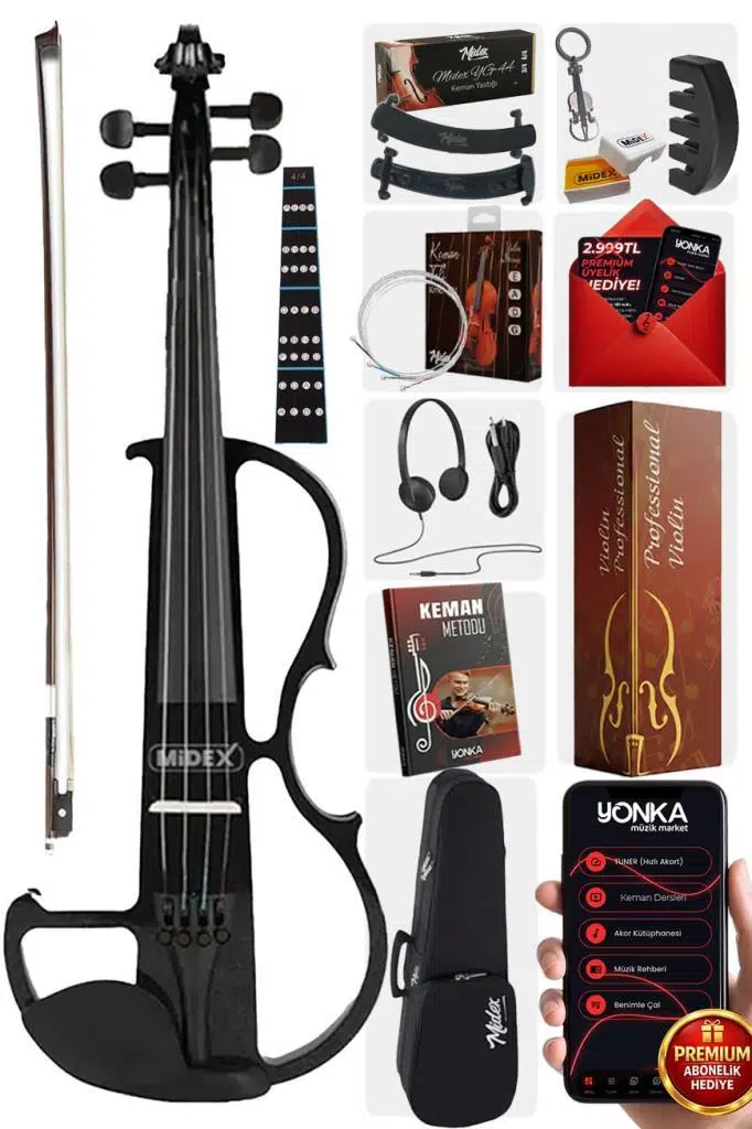 Midex RCZ-606B Elektro Keman Seti Siyah (Kulaklık Kablo Yastık )