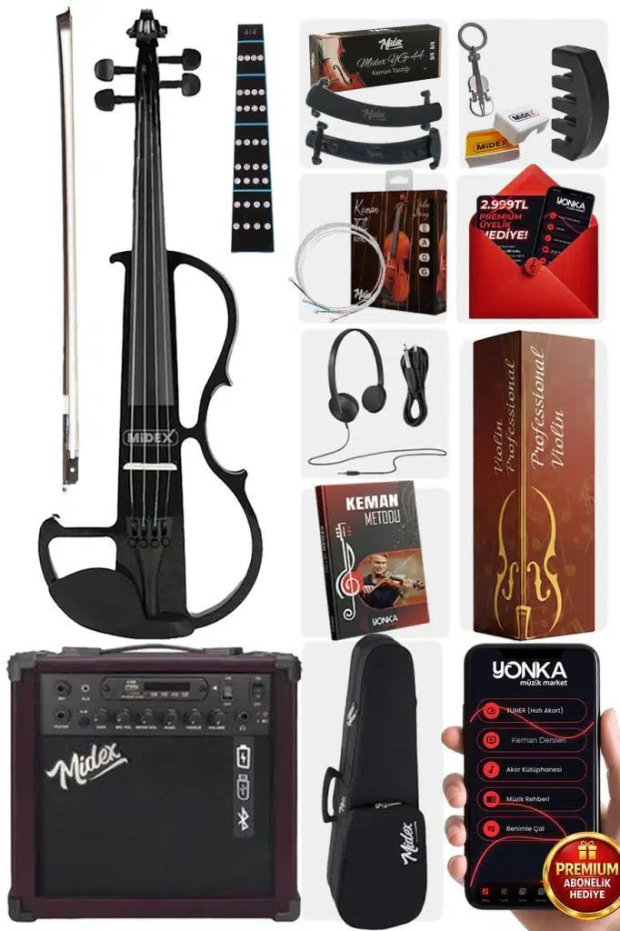 Midex RCZ-606BK-AMP Elektro Keman ve Şarjlı Anfi Seti