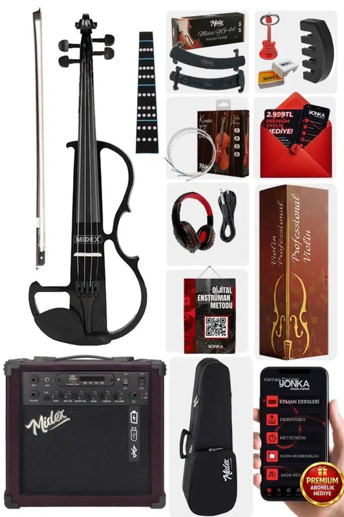Midex RCZ-606BK-AMP Elektro Keman ve Şarjlı Anfi Seti