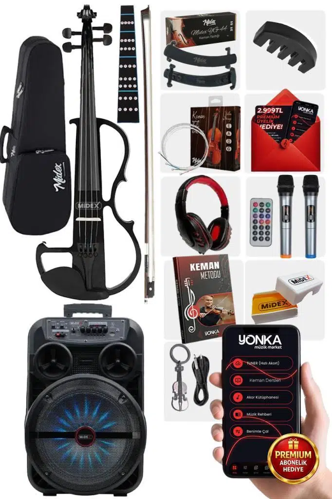 Midex RCZ-606BK-PAK Elektro Keman ve Şarjlı Hoparlör Anfi Mikrofon Seti