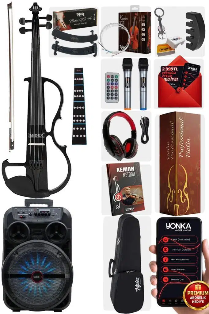 Midex RCZ-606BK-PAK Elektro Keman ve Şarjlı Hoparlör Anfi Mikrofon Seti