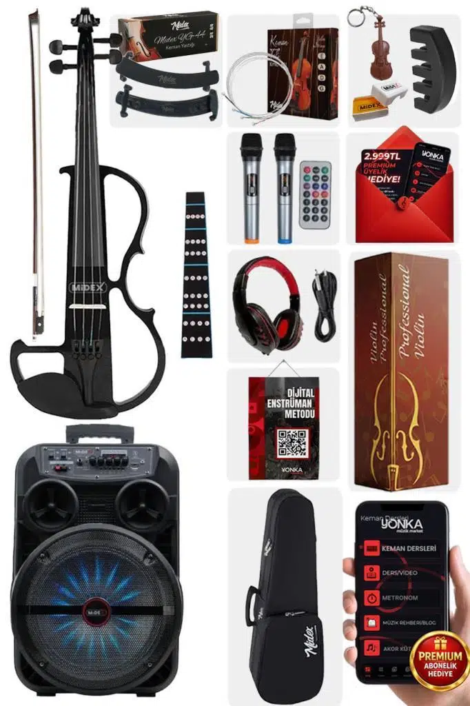 Midex RCZ-606BK-PAK Elektro Keman ve Şarjlı Hoparlör Anfi Mikrofon Seti Midex RCZ-606BK-PAK Elektro Keman ve Şarjlı Hoparlör Anfi Mikrofon Seti