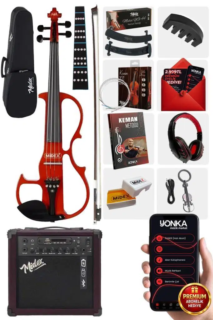 Midex RCZ-606RD-AMP Elektro Keman ve Şarjlı Anfi Seti Midex RCZ-606RD-AMP Elektro Keman ve Şarjlı Anfi Seti