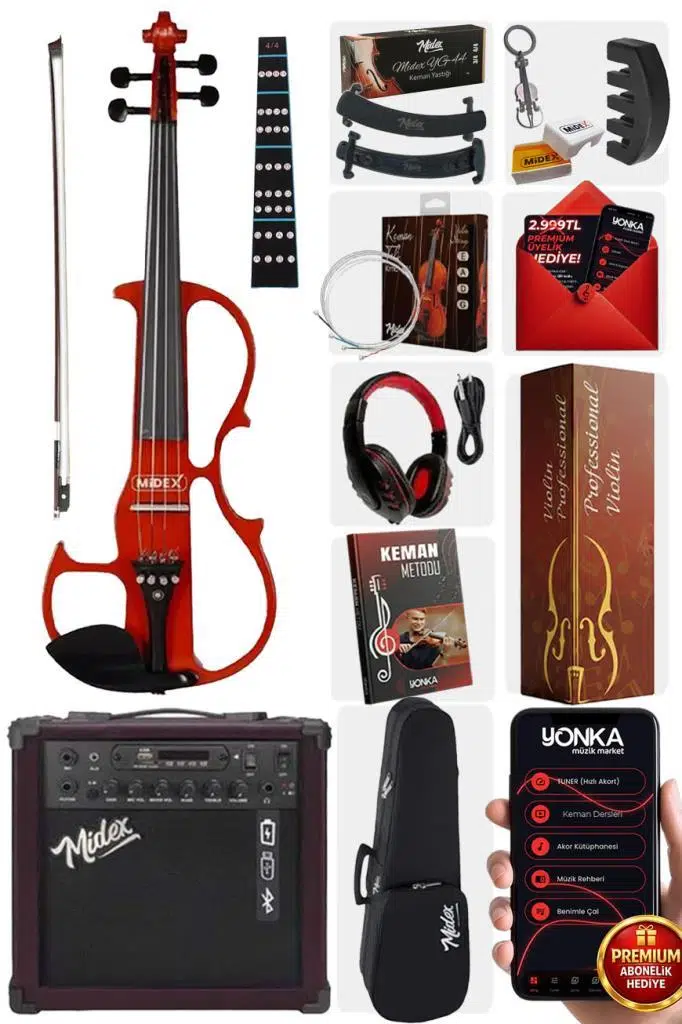 Midex RCZ-606RD-AMP Elektro Keman ve Şarjlı Anfi Seti Midex RCZ-606RD-AMP Elektro Keman ve Şarjlı Anfi Seti