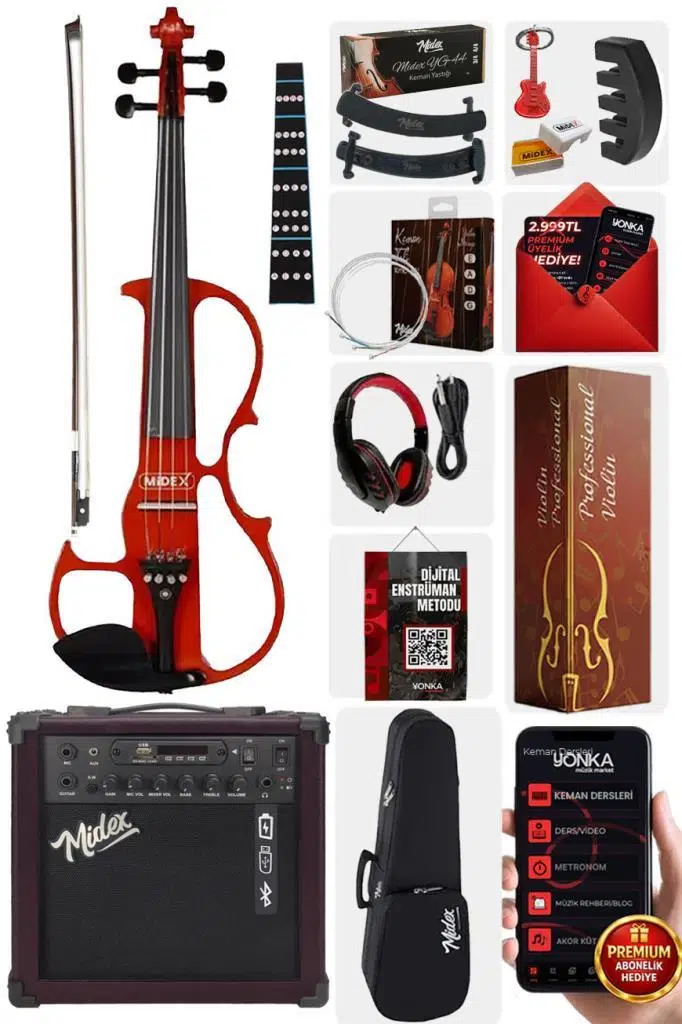 Midex RCZ-606RD-AMP Elektro Keman ve Şarjlı Anfi Seti
