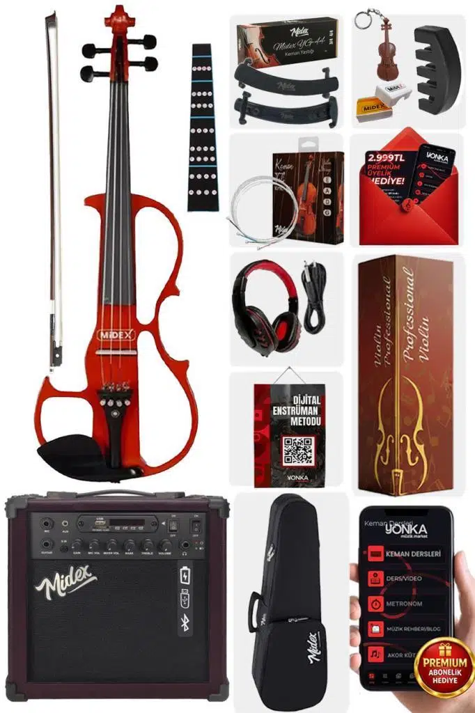 Midex RCZ-606RD-AMP Elektro Keman ve Şarjlı Anfi Seti Midex RCZ-606RD-AMP Elektro Keman ve Şarjlı Anfi Seti