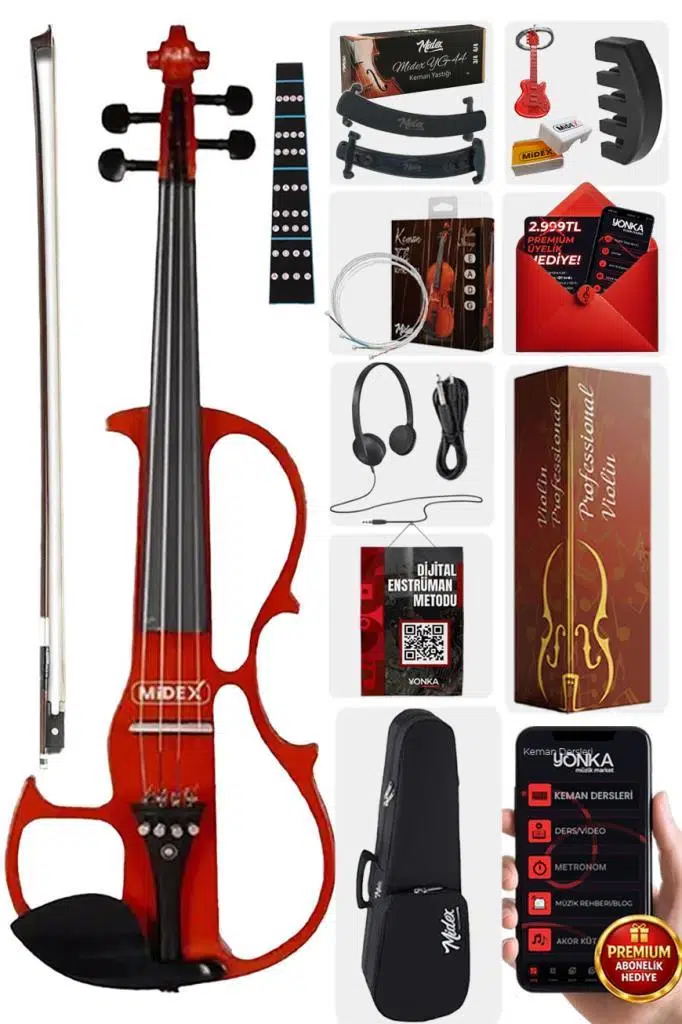 Midex RCZ-606RD Elektro Keman Seti Red (Kulaklık Kablo Yastık)