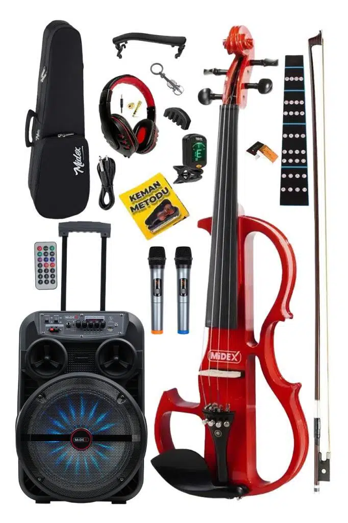 Midex RCZ-606RD-PAK Elektro Keman ve Şarjlı Hoparlör Anfi Mikrofon Seti