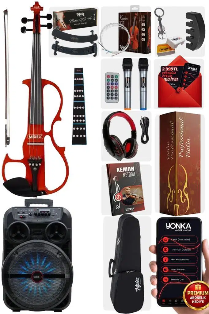 Midex RCZ-606RD-PAK Elektro Keman ve Şarjlı Hoparlör Anfi Mikrofon Seti