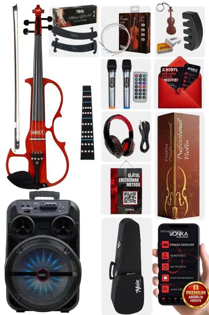 Midex RCZ-606RD-PAK Elektro Keman ve Şarjlı Hoparlör Anfi Mikrofon Seti Midex RCZ-606RD-PAK Elektro Keman ve Şarjlı Hoparlör Anfi Mikrofon Seti