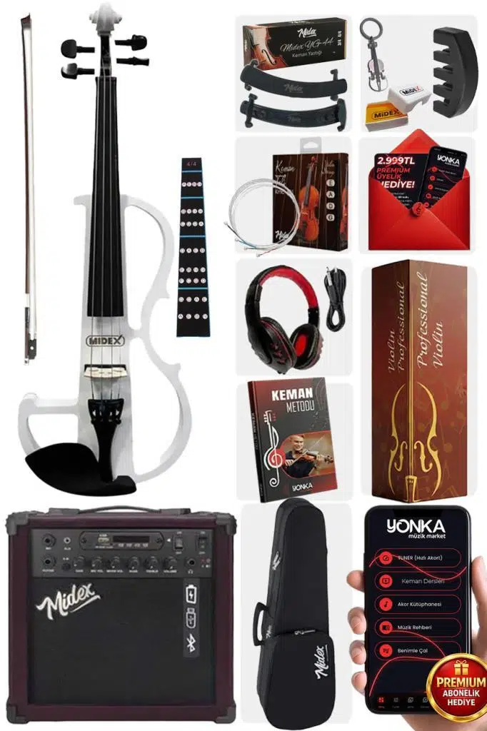 Midex RCZ-606WH-AMP Elektro Keman ve Şarjlı Anfi Seti