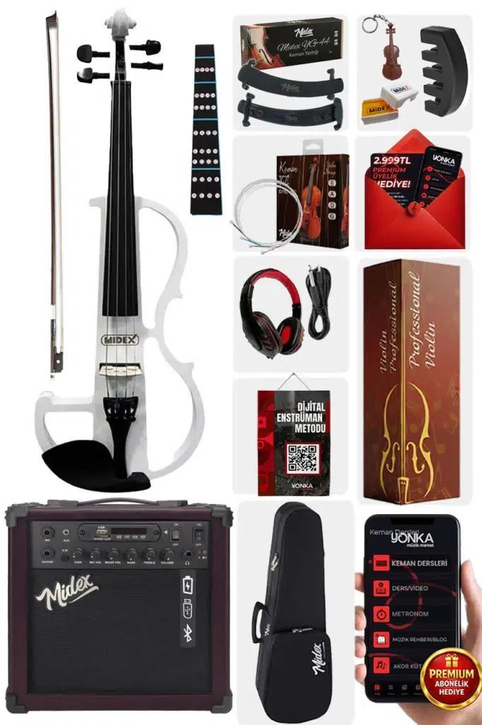 Midex RCZ-606WH-AMP Elektro Keman ve Şarjlı Anfi Seti