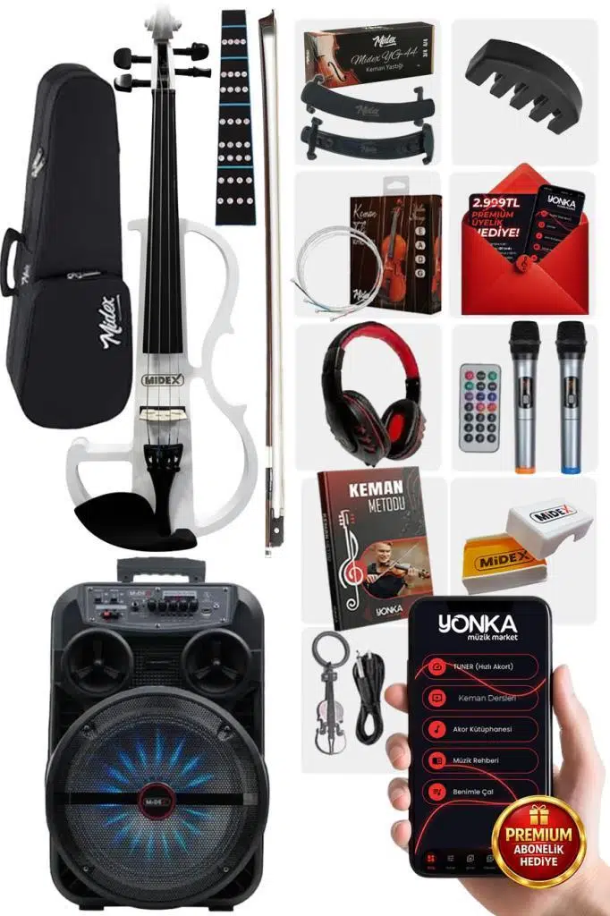 Midex RCZ-606WH-PAK Elektro Keman ve Şarjlı Hoparlör Anfi Mikrofon Seti