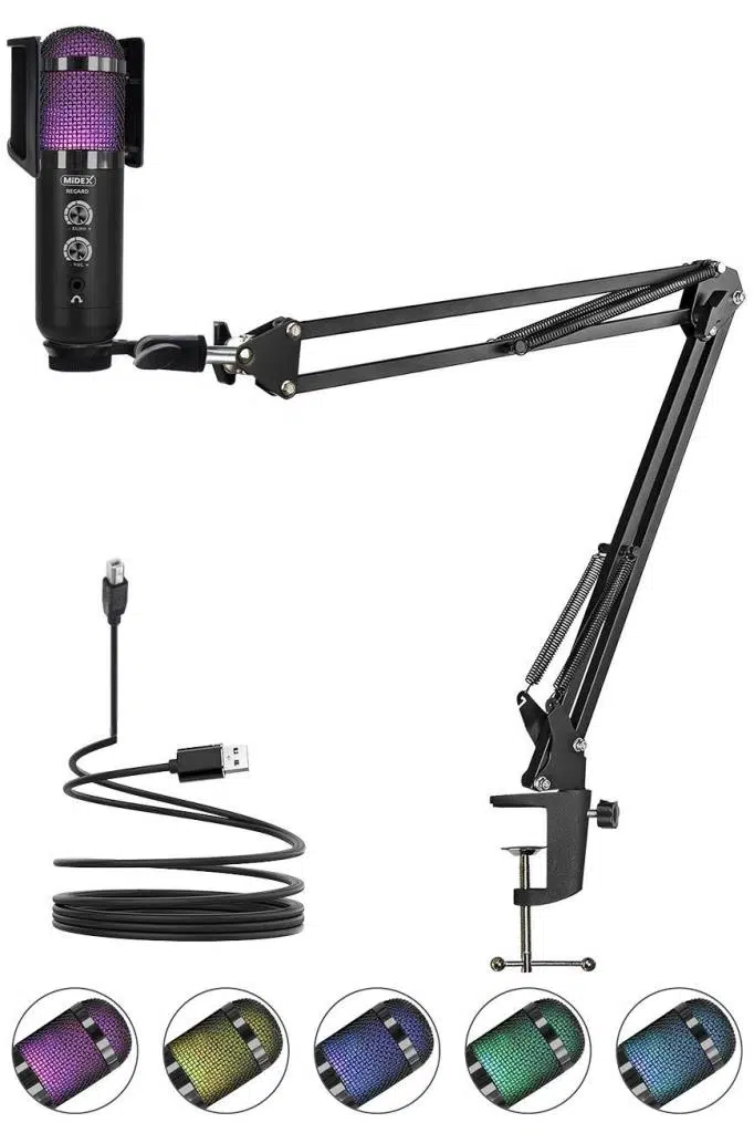 Midex REGARD RGB Set USB Ekholu Oyuncu ve Yayıncı Mikrofonu (Kayıt Gaming Tiktok Twitch Canlı yayın Discord Youtube)