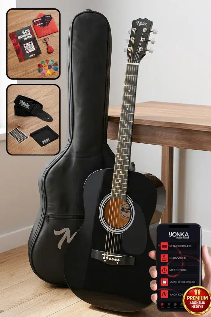 Midex RG-530BK Kaliteli Siyah 40 İnç Akustik Gitar Seti 4/4 Yetişkin