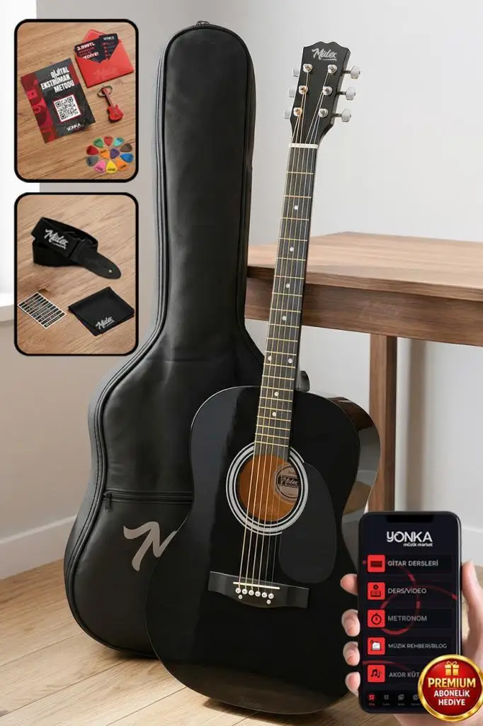 Midex RG-530BK Kaliteli Siyah 40 İnç Akustik Gitar Seti 4/4 Yetişkin