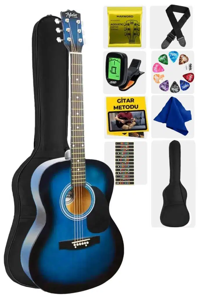 Midex RG-530BL Kaliteli Mavi 40 İnç Akustik Gitar Seti 4/4 Yetişkin Midex RG-530BL Kaliteli Mavi 40 İnç Akustik Gitar Seti 4/4 Yetişkin