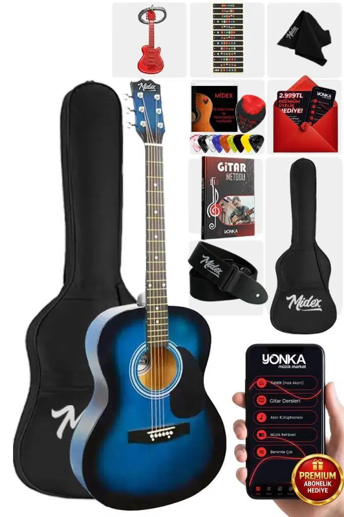 Midex RG-530BL Kaliteli Mavi 40 İnç Akustik Gitar Seti 4/4 Yetişkin Midex RG-530BL Kaliteli Mavi 40 İnç Akustik Gitar Seti 4/4 Yetişkin